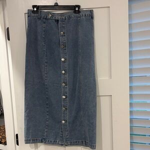 Classic Blue Denim Button-Front Midi Skirt